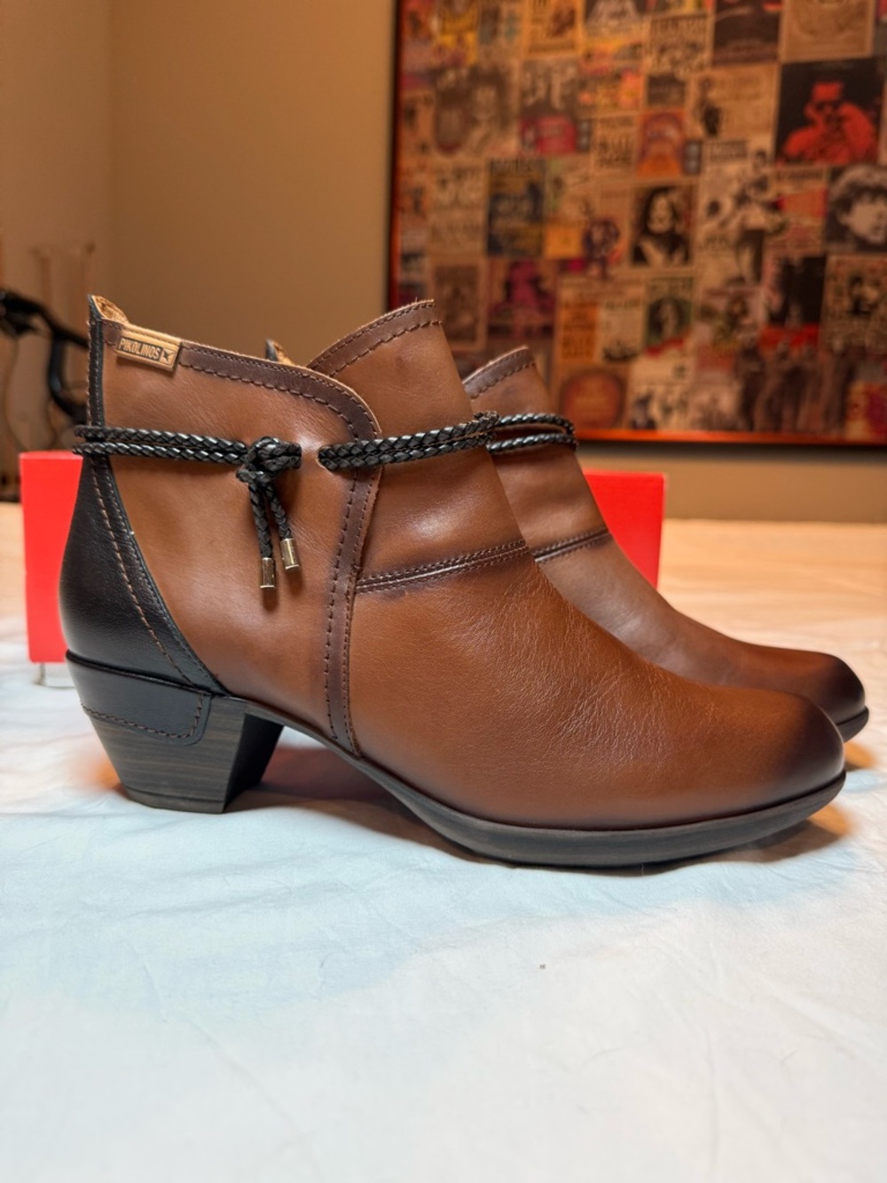 PIKOLINOS Brown and Black Leather Ankle Booties